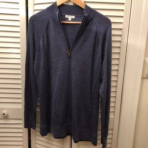 Orvis men 100% gray blue merino wool, quarter zip, XL